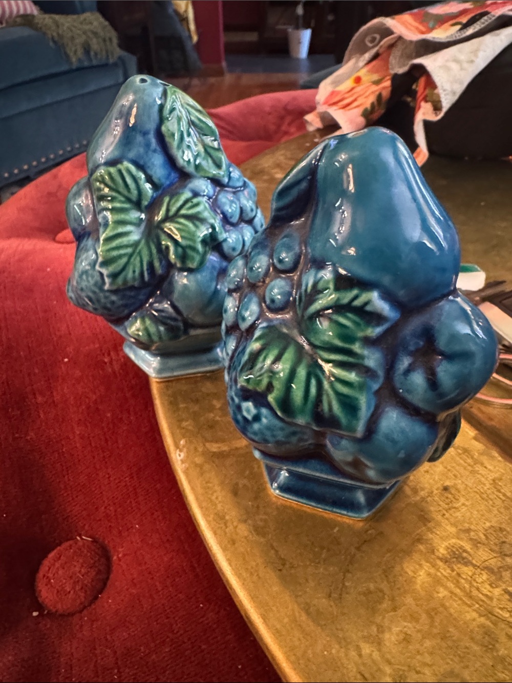 Blue-Green Ceramic Fruit Cluster Salt & Pepper Set
